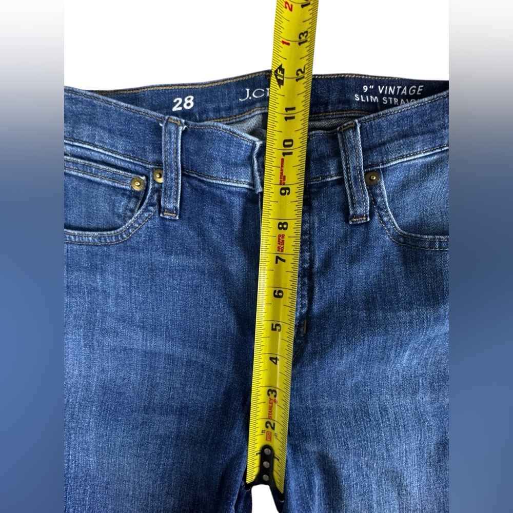 J Crew Women's Jeans Size 28 9" Vintage Slim Straight Blue Denim Whiskering - Picture 6 of 9